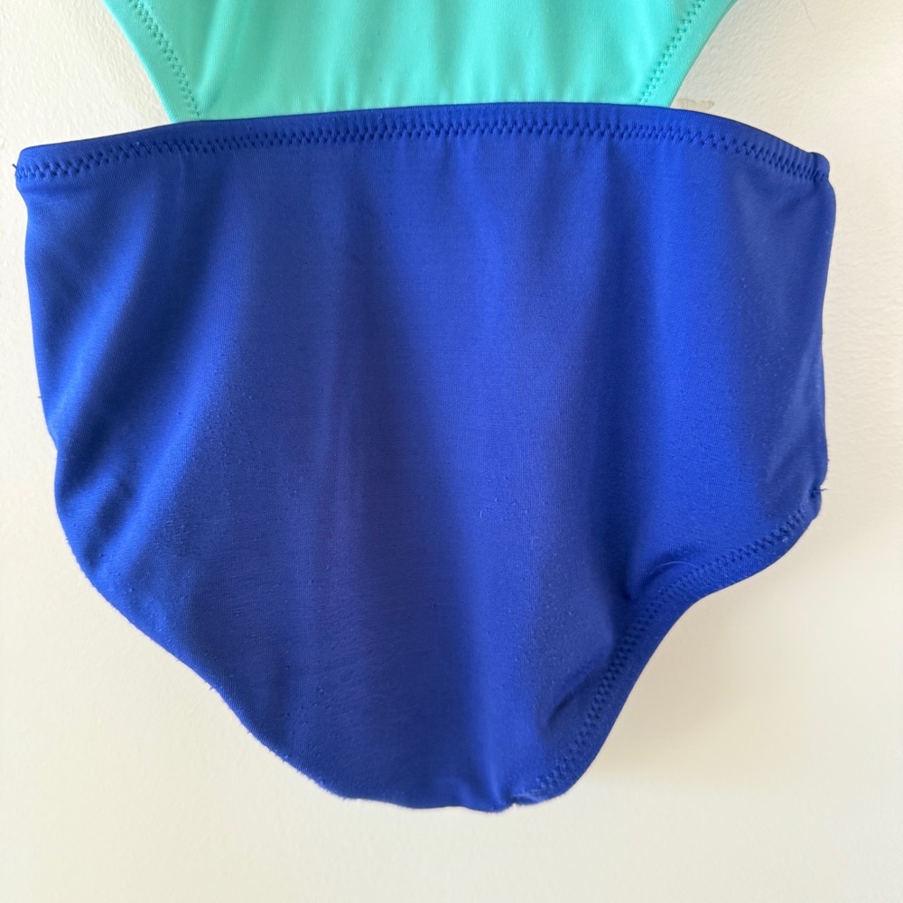 J.Crew Crewcuts Colorblock Cutout One-Piece Swimsuit Turquoise Blue | Girls 3 - Picture 7 of 8